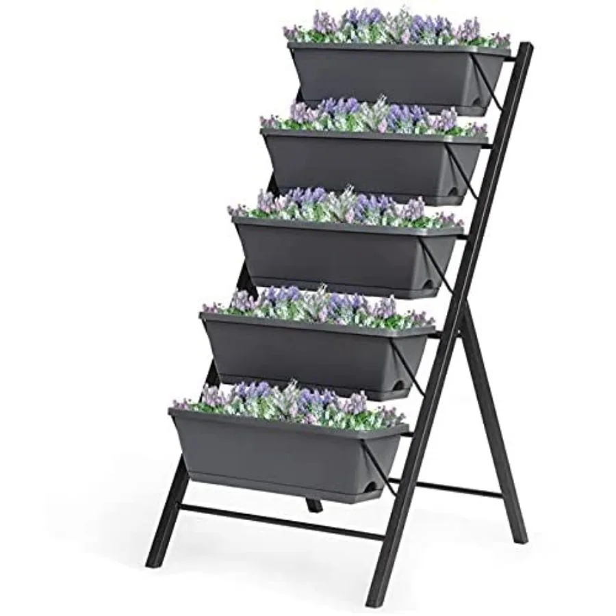 

5 Tiers Raised Garden Bed Freestanding Planter Box Container with Drainage Holes for Vegetables Flowers Indoor Outdoor Elevated