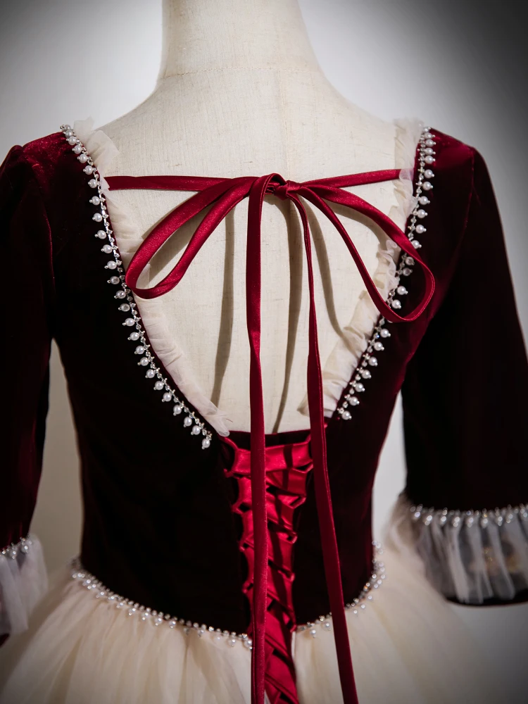 

Red Velvet Evening Gown Long Sve Wedding Dr Ele V-Ne Floor-Length for Host Performance Wedding Par Celebration