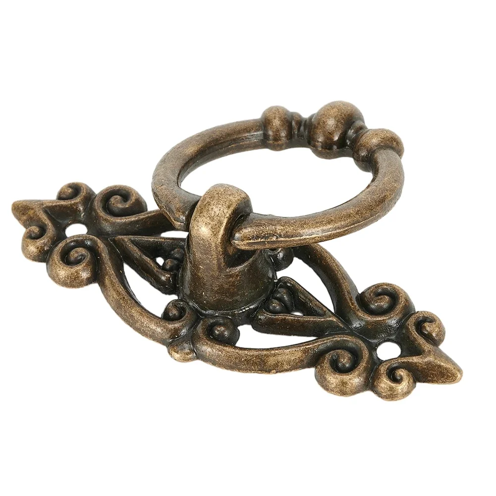 1pc Antique Bronze Kitchen Drawer Cabinet Door Handle Old Chinese Style Vintage Pulls Ring- For Dresser Cupboard Pull Handles