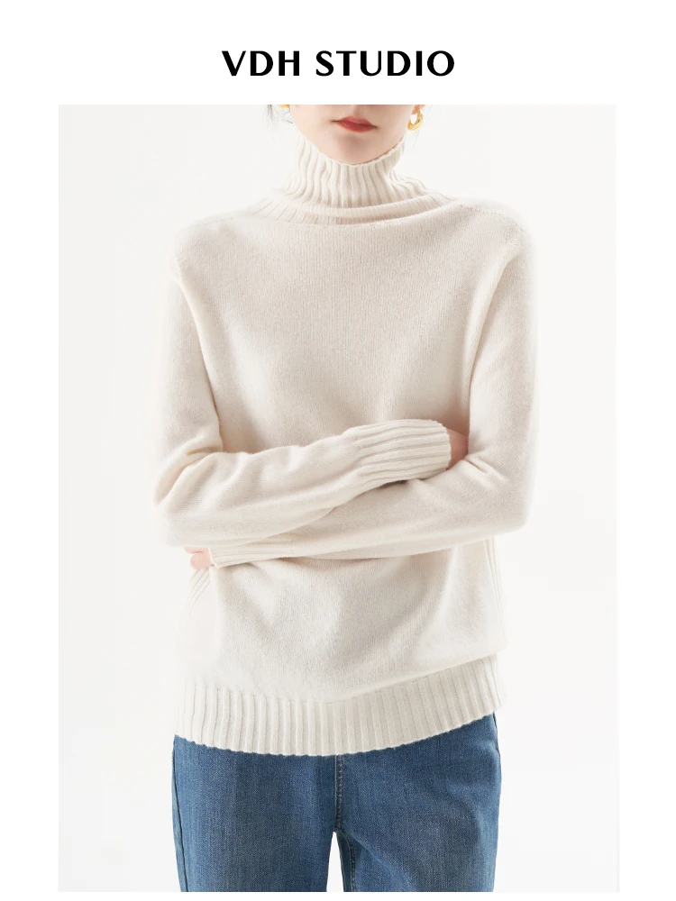 

Женский вязаный свитер VDH Studio с высоким воротником, из смесовой шерсти, прямого кроя, для повседневной носки, стандартный крой, весна