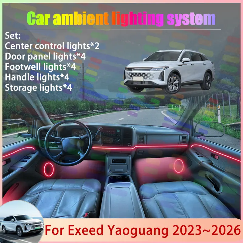 

Для Exeed Yaoguang 2023 ~ 2026 Exeed RX Omoda C9 2/24 в 1, автомобильная атмосферная лампа, RGB абажур, ансамбль, стример, атмосферный набор