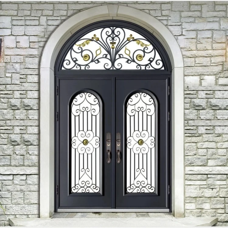 

Дверь на заказ, роскошная главная входная дверь, конструкция двойной двери из кованого железа, защита от ржавчины, обслуживание клиентов для взрослых по ценам
