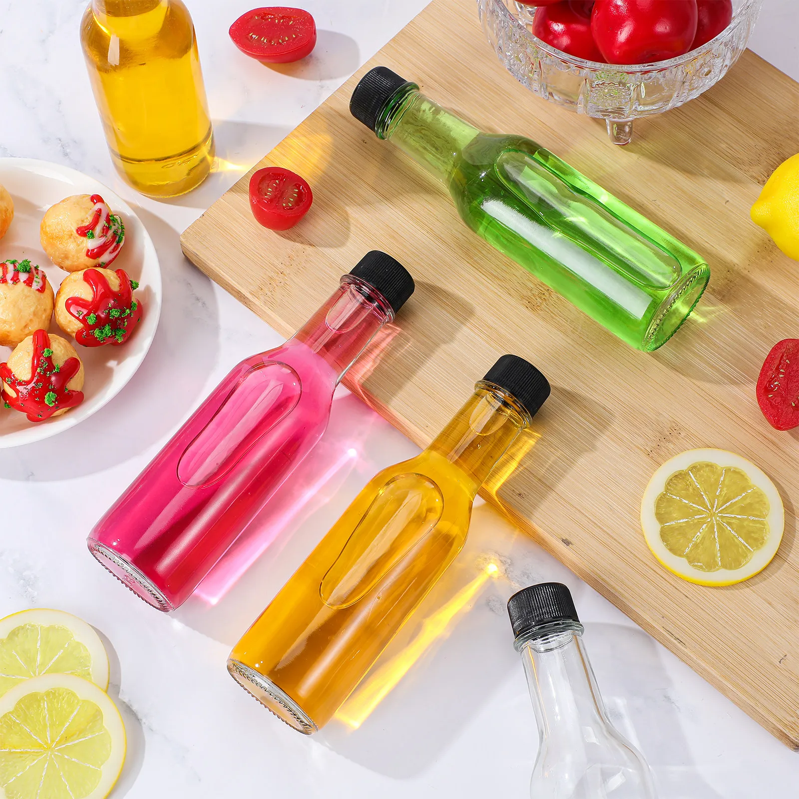 6pcs Glass Sauce Bottles with Sealed Lids – Multipurpose Condiment, Dressing, Jam & Ketchup Storage for Kitchen & Picnic