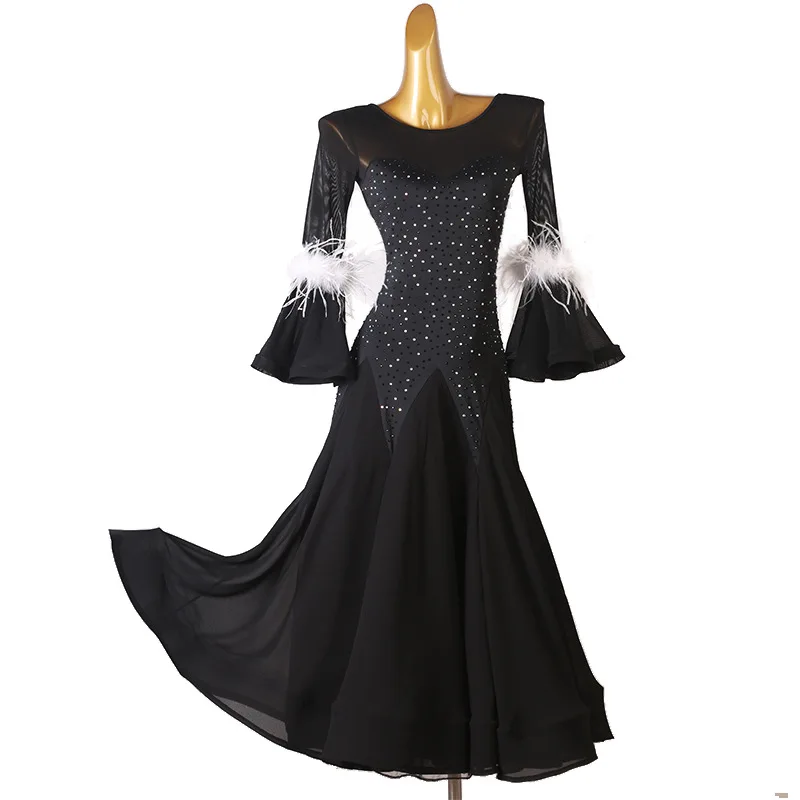 White Feather Modern Dress Uniform Competition Uniform Ballroom Dance Pendulum Dress Waltz