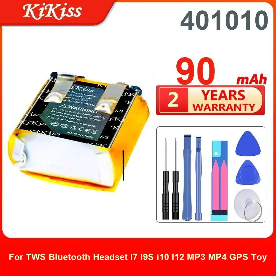 بطارية Kikiss لسماعة رأس بلوتوث TWS I7 I9S I10 I12 MP3 MP4 GPS Toy، 401010,90Mah #2