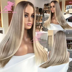 Perruque Full Lace Front Wig brésilienne naturelle, cheveux vierges, balayage, brun, blond, 13x6, pre-plucked