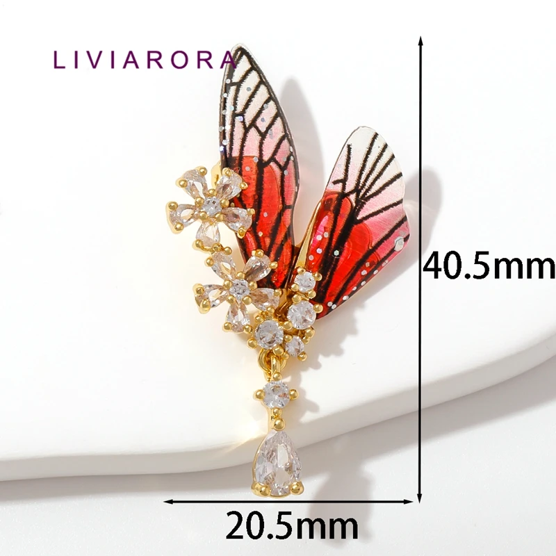 1/2Pcs 18K Gold Plated Brass Butterfly Pendant Colorful Resin Wings CZ Flower Teardrop Butterfly Charms For Jewelry Accessories