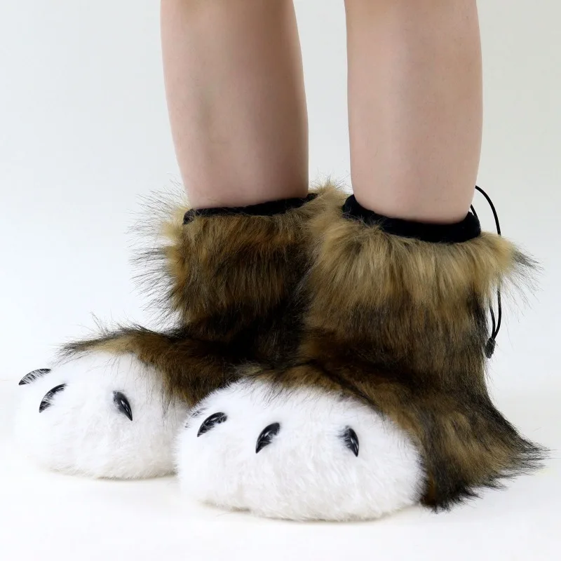 Cats Wolf Dog Foxes Fursuit Feet Paws Claw Shoes Furry Animal Fuzzy Slippers Halloween Cosplay Costume Accessories view 4