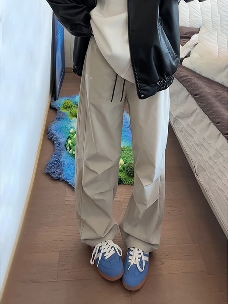 

Light Grey Pleated Quick Dry Workwear Pants Men's Summer Unique Design Ice Silk Breathable Paratrooper Pants Straight Leg Cas...