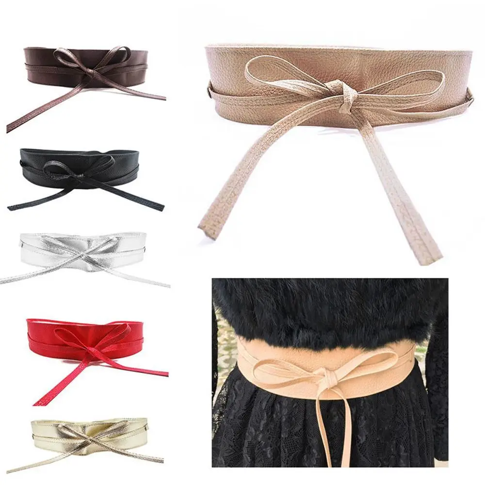 

Cummerbunds Soft Leather Dress Accessories Wide Self Tie Wrap Around Waist Band Elegant Bow Belt Ladies Girls Belt Dress Belt
