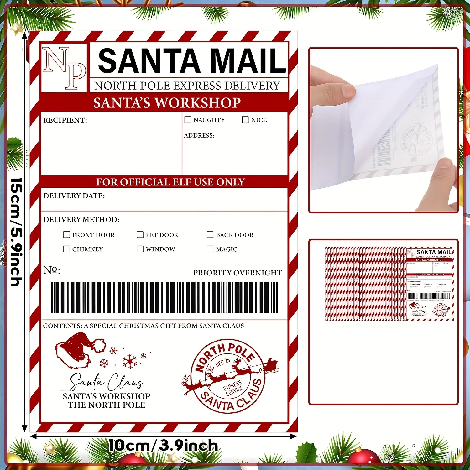 20 قطعة/الحزمة، ملصقات ملصقات شحن سانتا كلوز، علامات البريد السريع سانتا إلف، مساحة كتابة كافية لتخصيص كل هدية #4