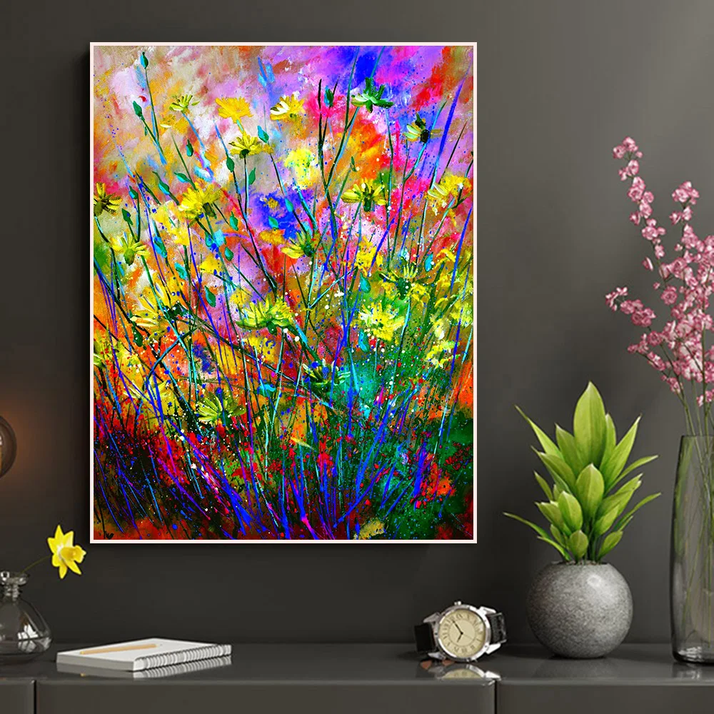 

Yellow Flowers Painting Modern Abstract Wall Art Canvas Poster Print Colorful Blossom Picture for Living Room Home Decor Cuadros