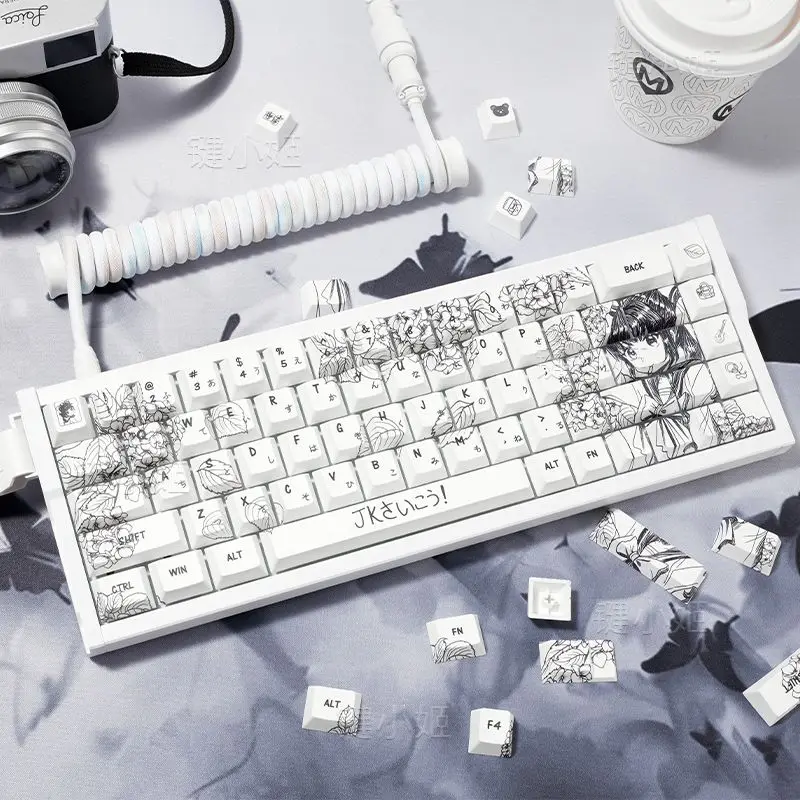 JK Girl Keycaps Chreey Cute Anime Peripheral 2D PBT Top-print Big Full Set Dye-Sub Mechanical Magnetic Axis Keyboard Key Caps