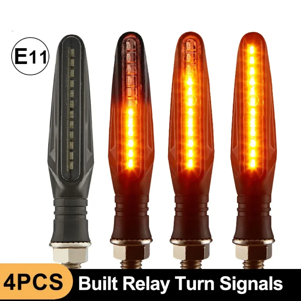 2/4pcs Universal Motorcycle LED Turn Signals10leds Long Turn Signal Indicator Lights Blinkers Flashers Amber Color Accessories