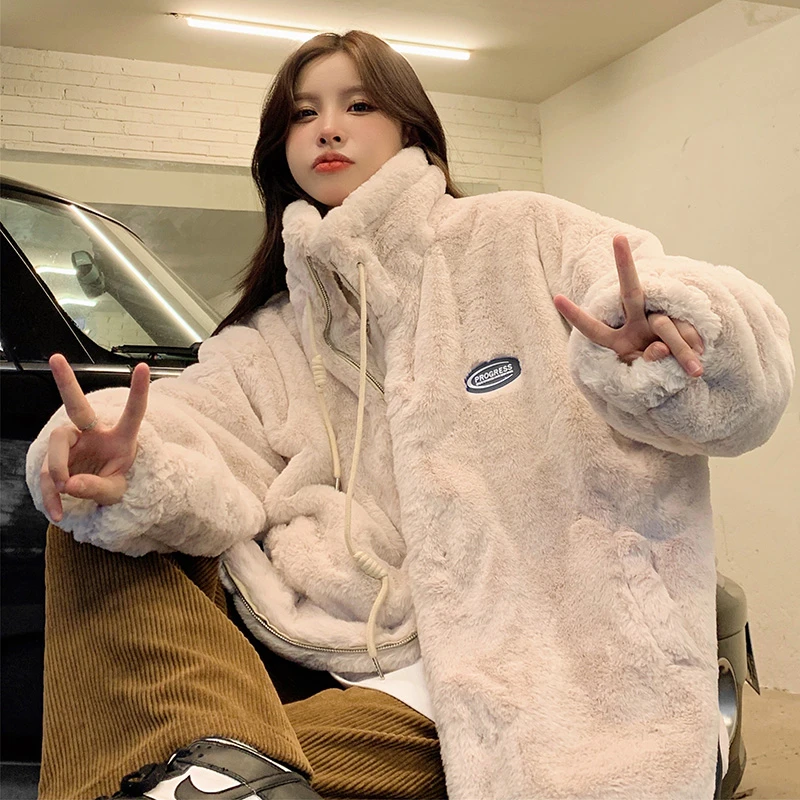 

Men's Thiened Lamb Fur Jaet Winter Warm Cotton Coat Youth Faion Casual Sle Zipper Closure Long Length Regular Fit