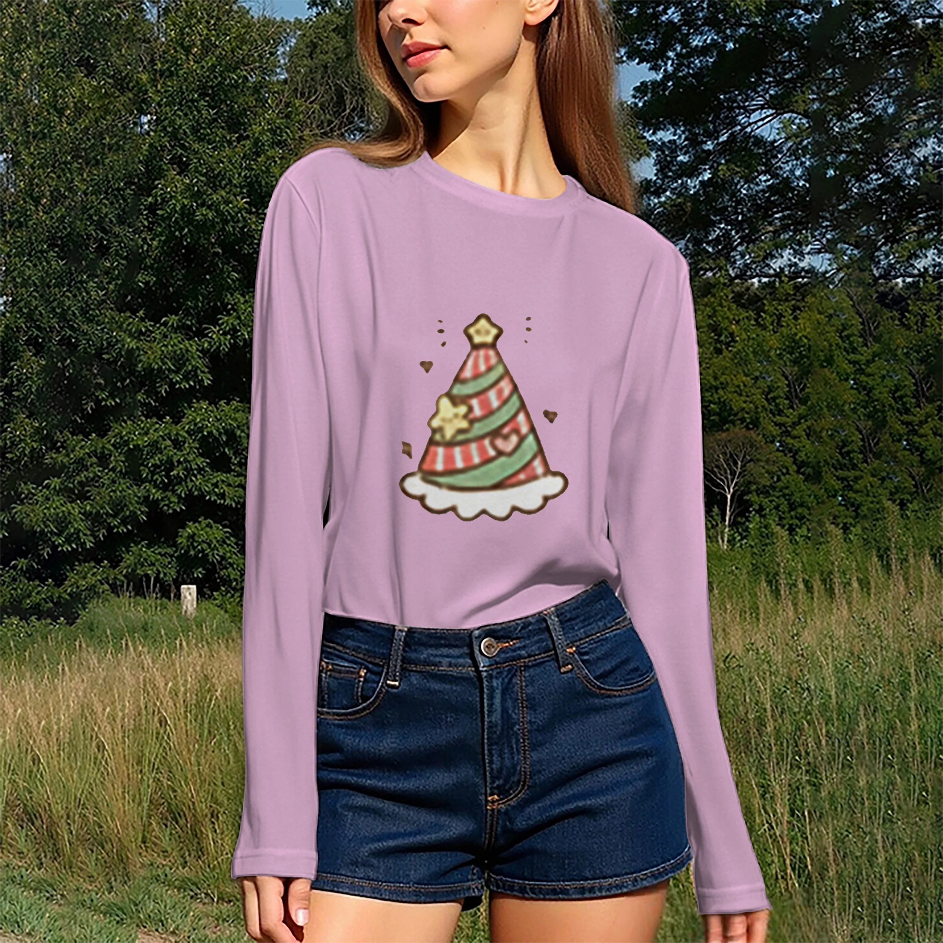 تي شيرت نسائي كاجوال برقبة دائرية وأكمام طويلة مناسب لجميع أنواع وأنماط الجسم وسهل المطابقة للارتداء اليومي. #2