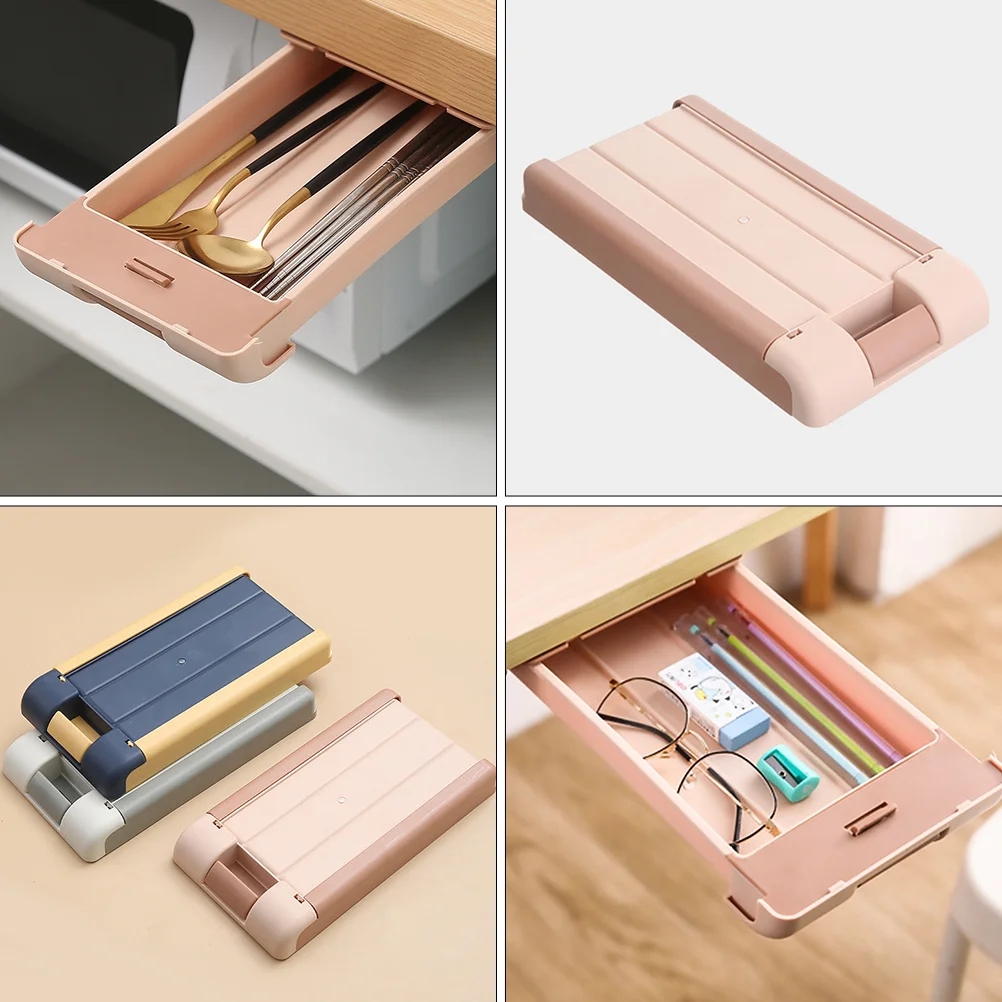 

Hidden Storage Box for Keys and Pens Drawer Type Adhesive Desktop Organizer Under Table Compartment for Home Office Study