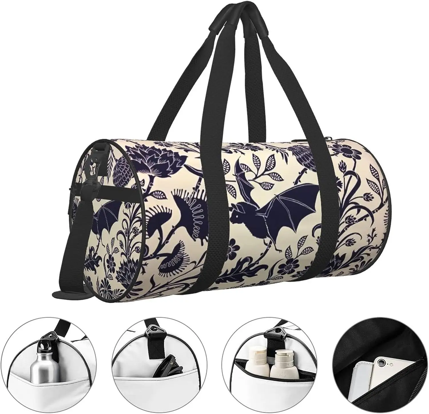 Halloween Bat Flower Sports Gym Duffel Bag for Men Women Weekender Travel Workout Training Handbag Water Resistant