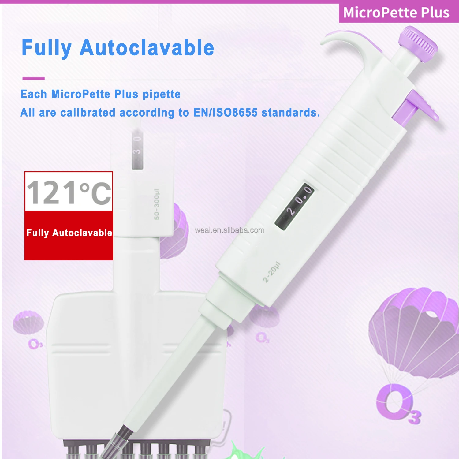 WEIAI Multichannel MicroPipette 8/12 Channel Pipeta MicroPette Plus Fully Autoclavable Adjustable Volume Mechanical Lab Pipette
