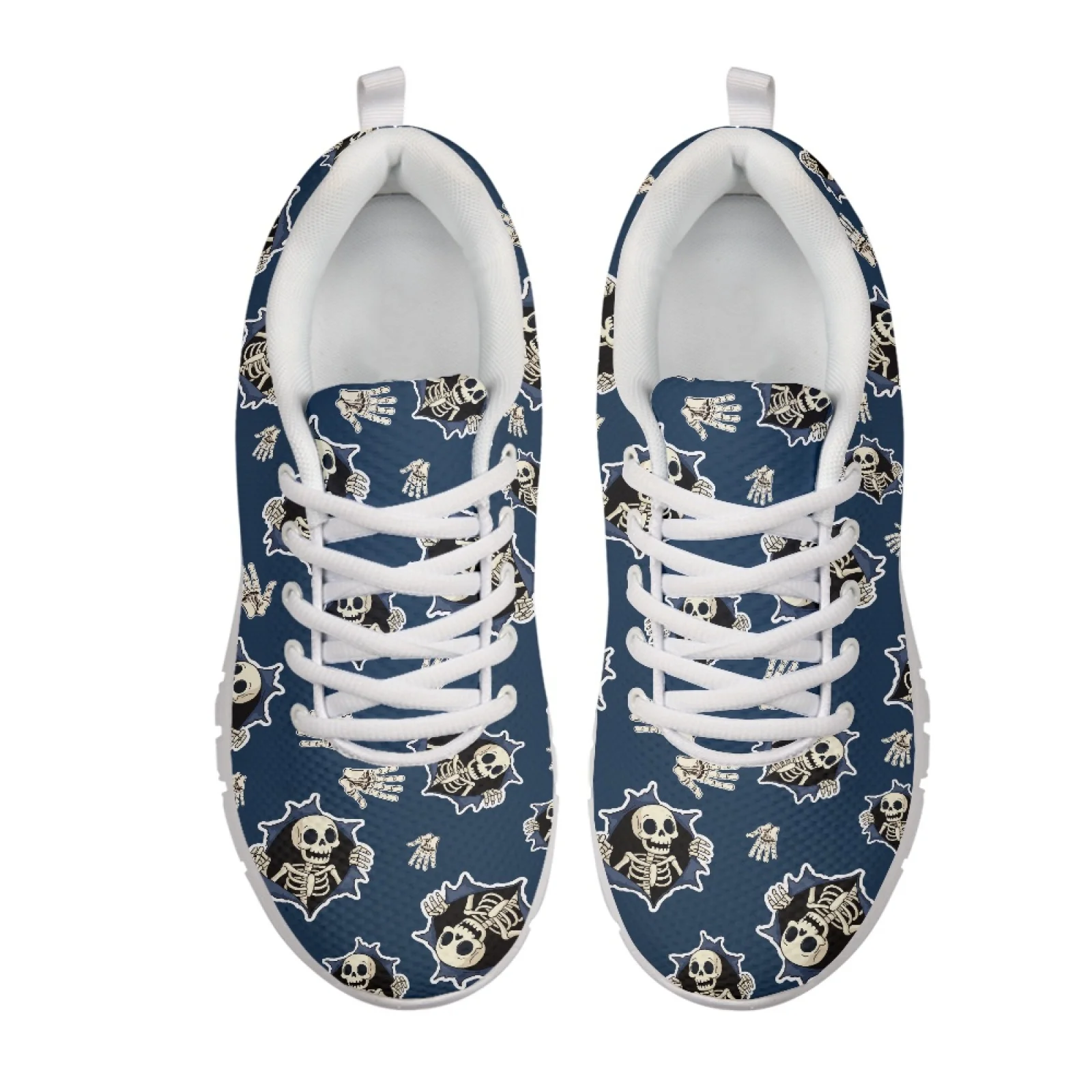 Coloranimal Navy Skeleton Print New Arrival Tennis Running Shoes for Women Mesh EVA Sole Running Sneakers Athletic Footwear