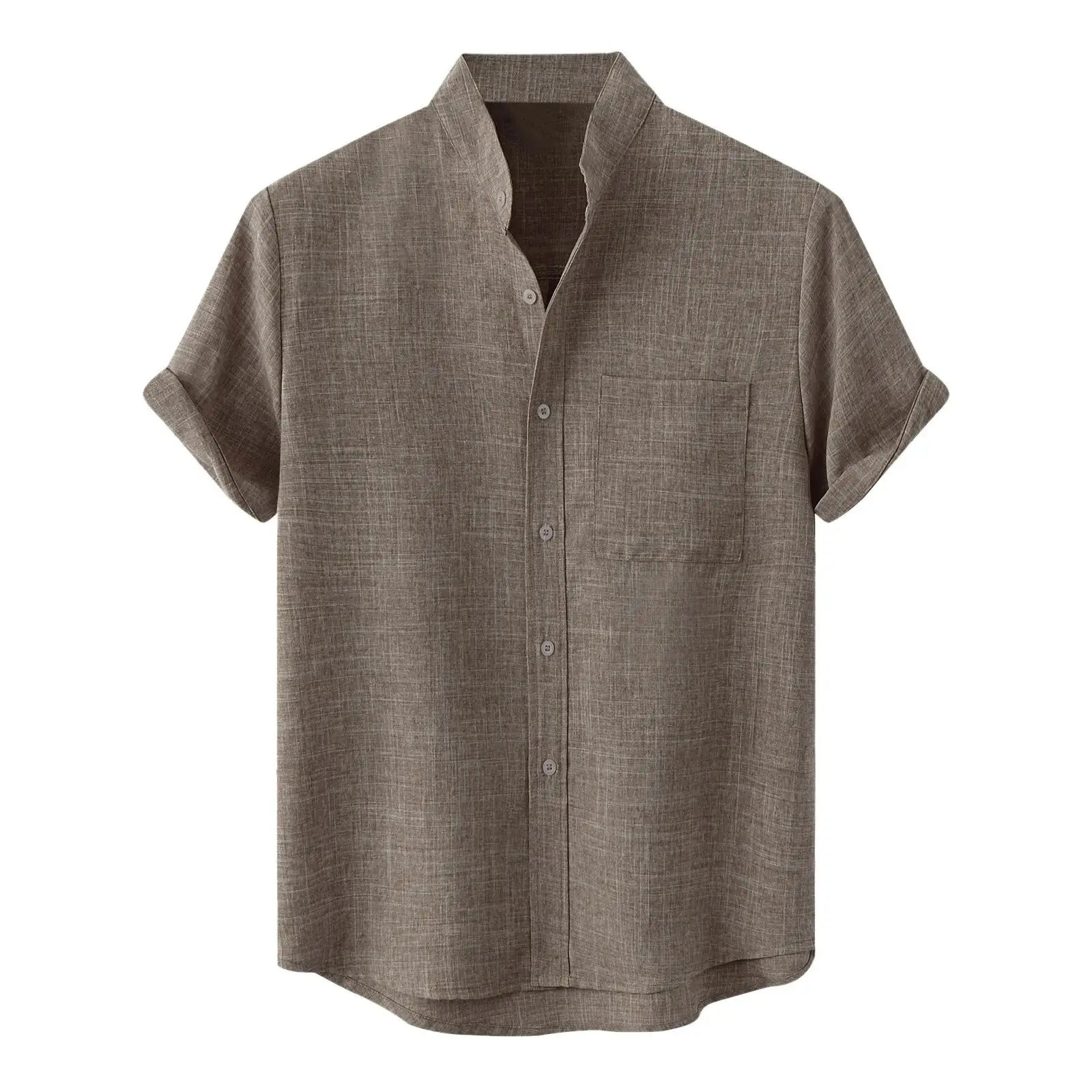 2023 Men's Summer Shirt Short-Sleeved Breathable Cotton And Li  Collar Fleece Lined Thickened Special Wide Fit