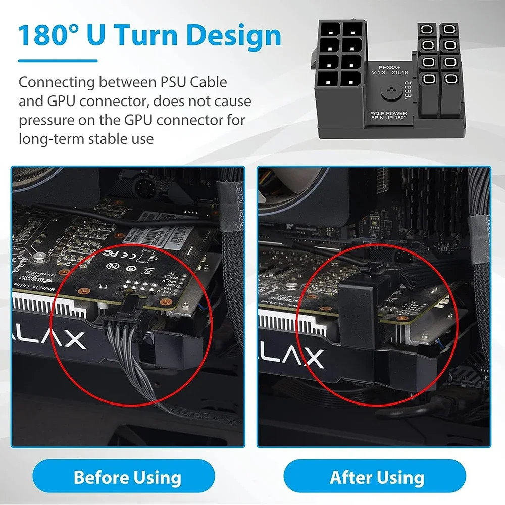 GPU 6pin e 8pin alimentatore sterzo a forma di U adattatore maschio-femmina connettore di svolta angolato a 180 gradi per scheda Video grafica