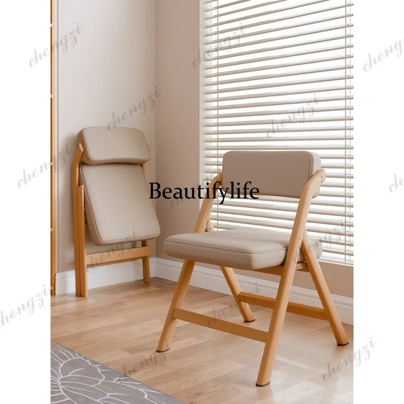 A139 Folding Chair Home Back Chair Comfortable Stackable Retro Solid Wood Color Wrought Iron Dining Chair