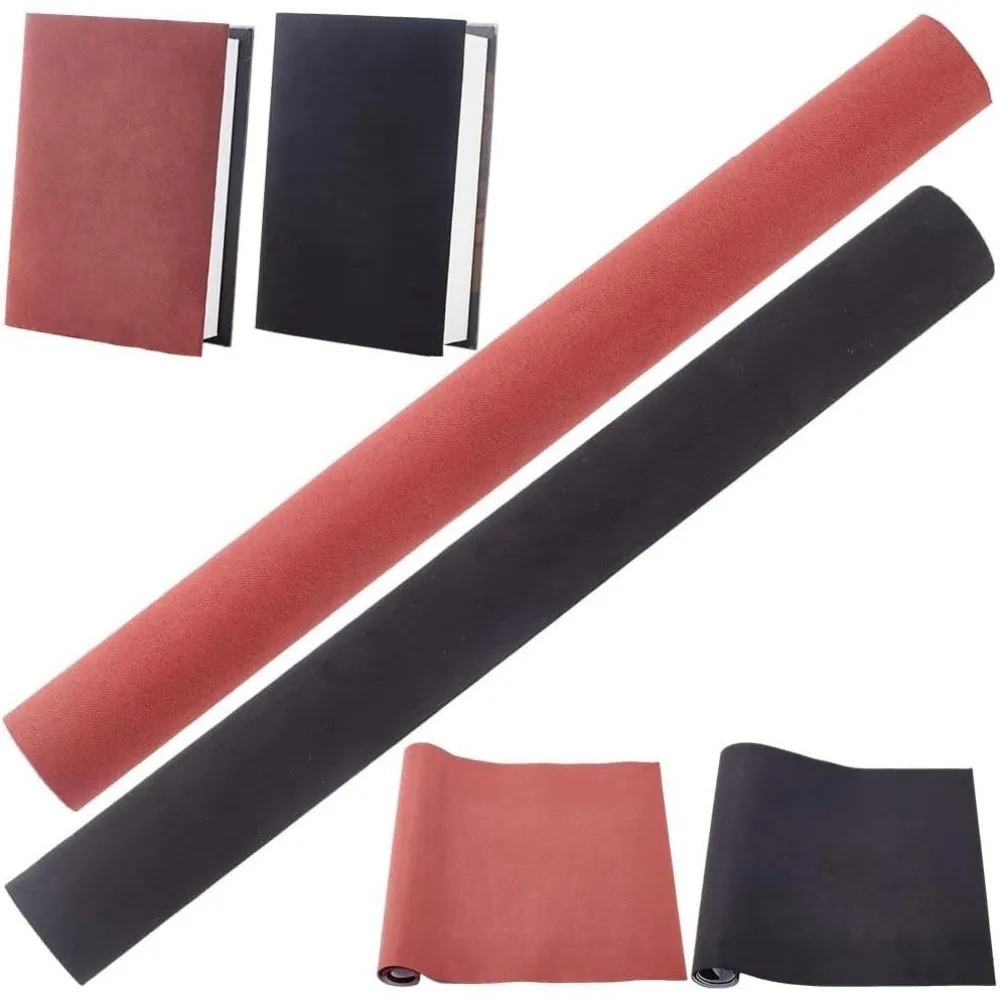 2 Rolls Book Cloth for Book Binding 51 x 11.8inch Suede Fabric Surface Paper Backed Book Cover Bookcloth Book Album Black Red