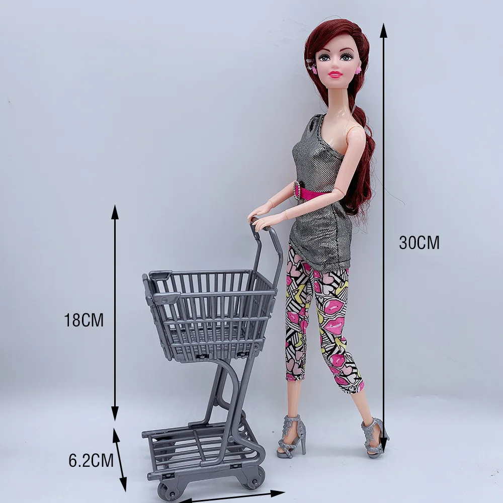 DIY 30cm Doll Mall Shopping Cart Automatic Cashier Kitchen Food Kitchenware Toy House Accessories Children Toy Girl Set Gift