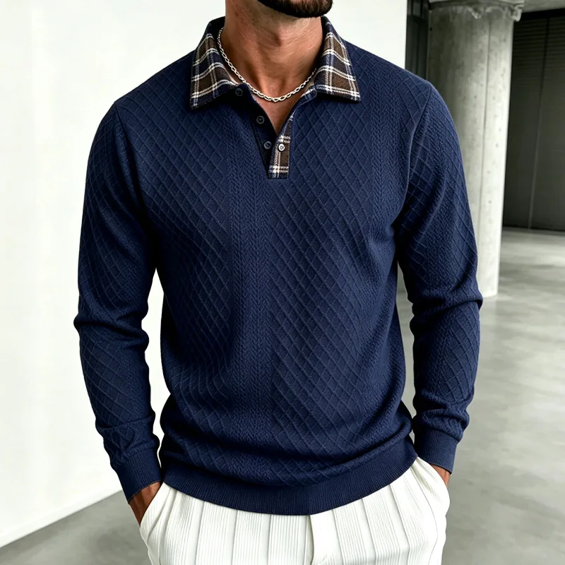 Men Color-coded Plaid Turn-down Collar Long Sleeve Casual Trendy Daily Basic Simple Pullover Sweatshirts Male Hoodie Top Clothes