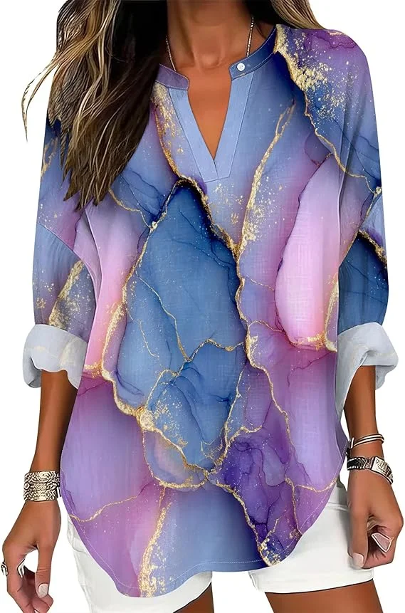 2025 novos estilos femininos vintage flores com decote em v camisa diversão boêmio padrão de flor camiseta casual flores silvestres camisa feminina