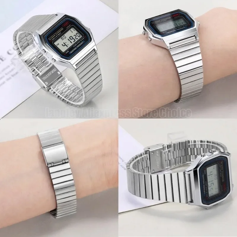 10mm 14mm 18mm 20mm For CASIO F-91W/A158/A159/A168/A169/B650/AQ230/AE500W Stainless Steel Watchband Ultra-thin Metal MenBracelet