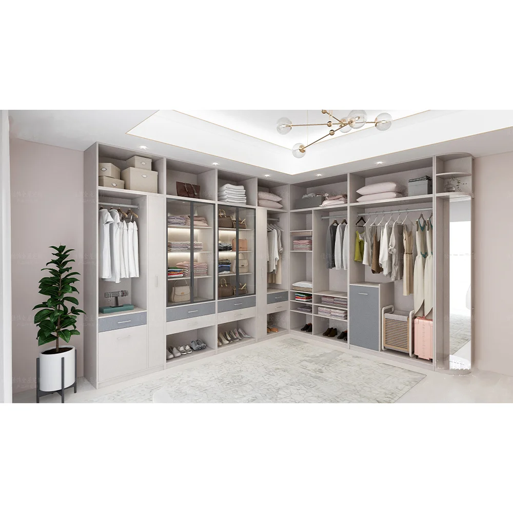 خزائن خشبية مخصصة الحديثة المشي في خزانة أثاث غرفة نوم خزانة خشبية وحدات #6