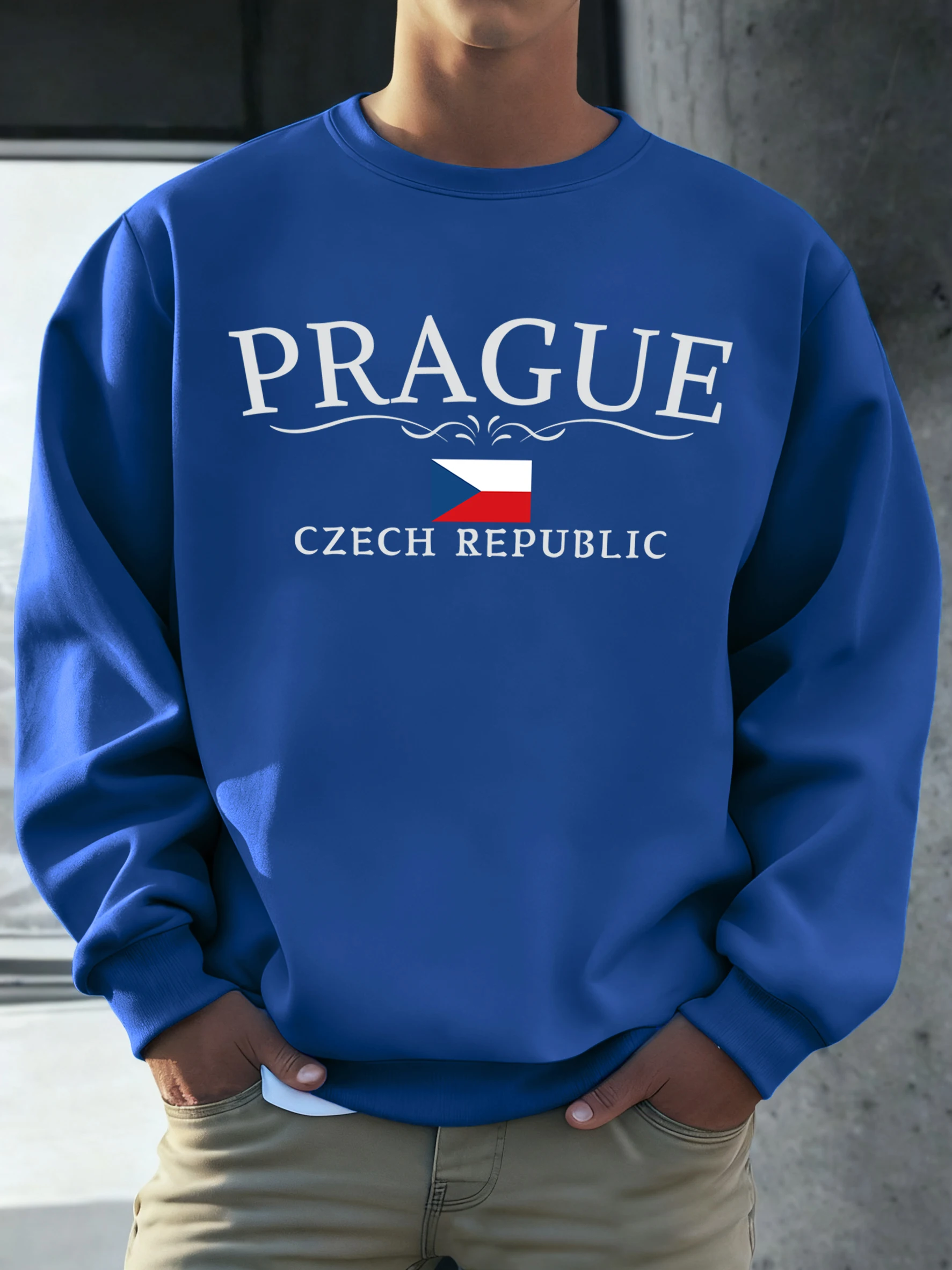 براغ جمهورية التشيك العلم البلوزات المطبوعة الذكور موضة س الرقبة الملابس الصوف الخريف البلوز للجنسين ملابس فضفاضة خمر #3