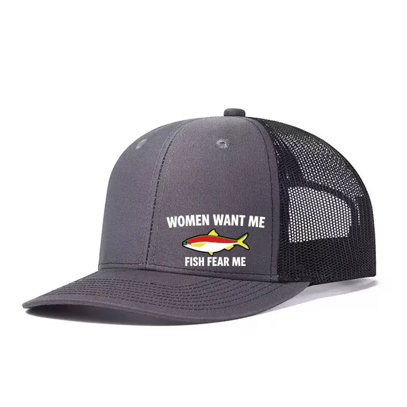 FISH FEAR ME Printed Adjustable Baseball Cap Snapback Dad Hat Breathable Trucker Mesh Hat Golf Fishing Outdoor Sun Cap