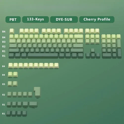 Imagen 2 del producto Nuevo 133 teclas gradiente verde brillo a través de teclas lado impreso PBT Keycap Cherry perfil doble disparo para teclados mecánicos