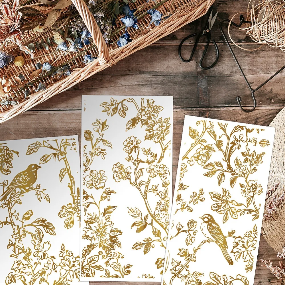 3pcs/Set Flowers Rub on Transfers for Furniture and Crafts 6x12 inch Birds Plants Furniture Decals Silhouettes