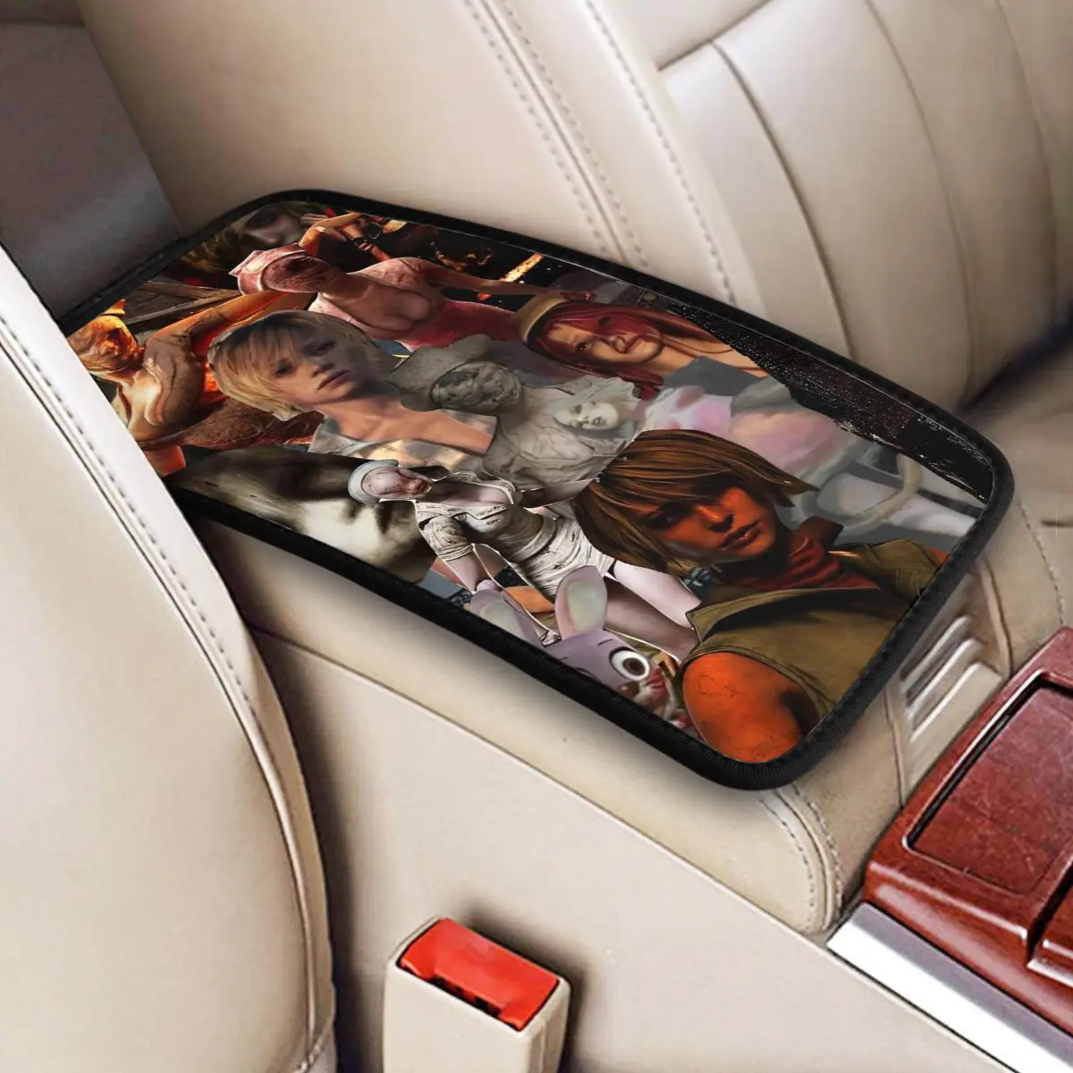 Universal Car Armrest Cover Mat Leather Silent Hill Horror Video Games Center Console Cover Pad Collage Auto Interior