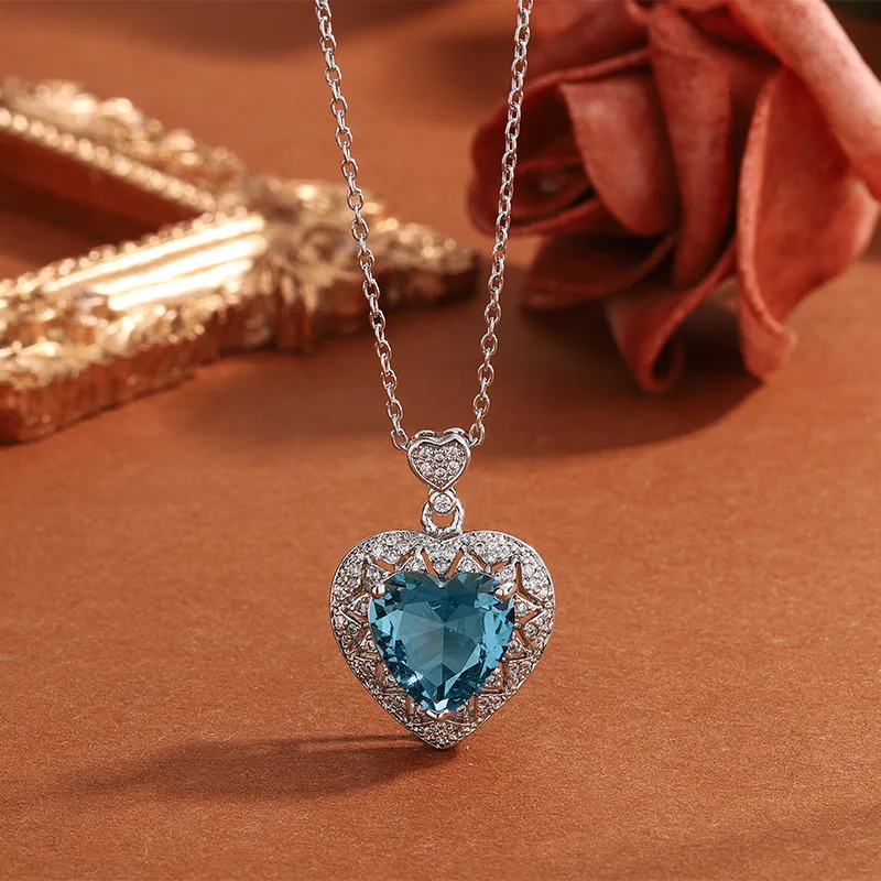 

Blue Zircon Heart Necklace for Women, Elegant & Shiny, Perfect Party/Birthday Present