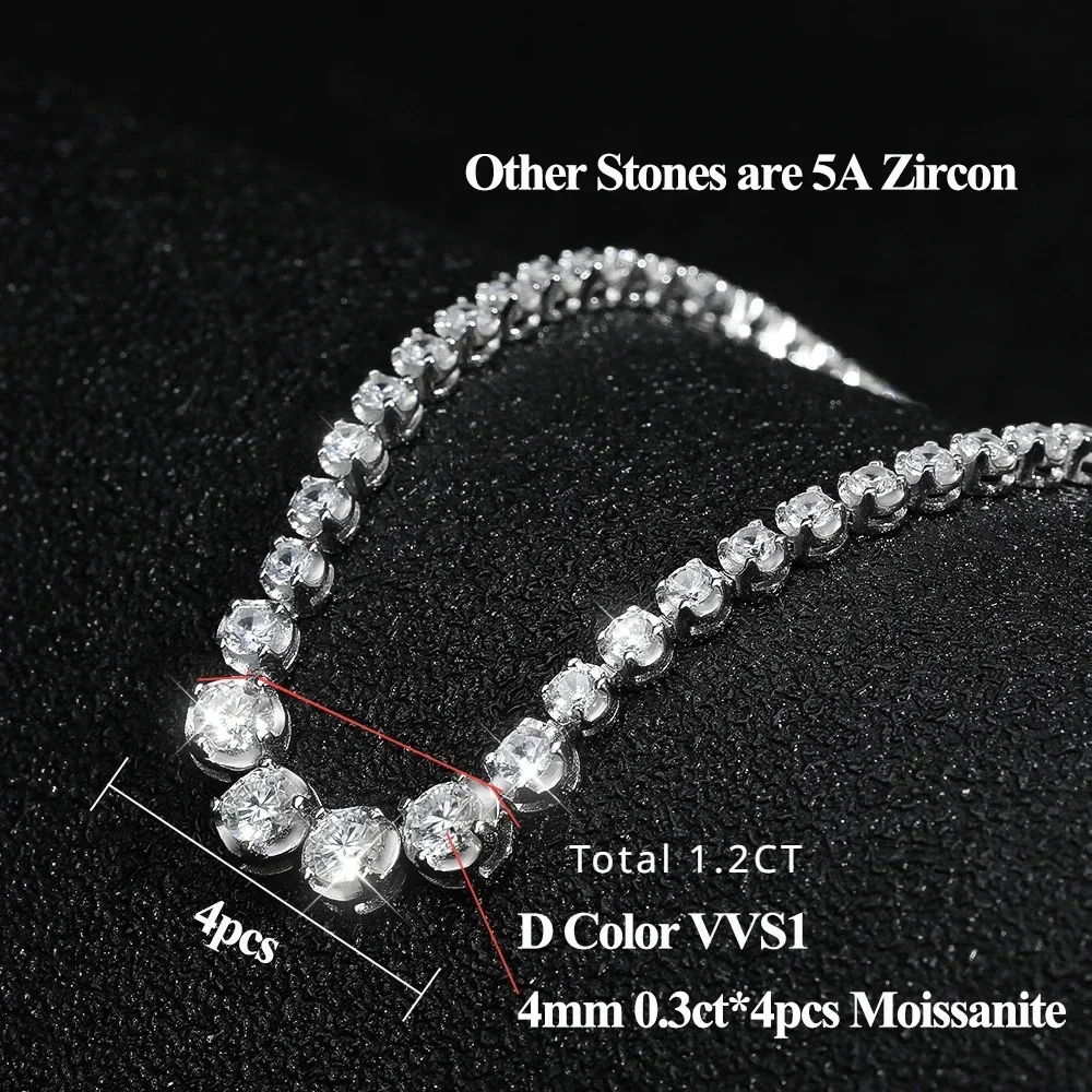 1.2ct Moissanite Tennis Chain Necklace Certified Original 925 Sterling Silver Plated 18k Lab Diamond Choker for Women Jewelry