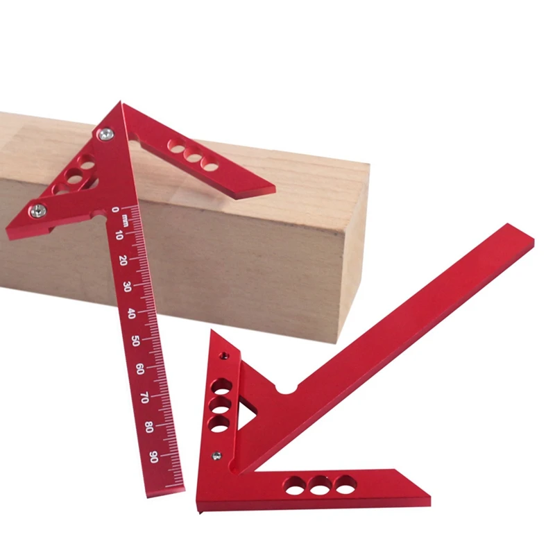 1 PCS Center Finder Woodworking Square Red Aluminum Alloy 45/90 Degree Right Angle Line Gauge Center Scribe Carpenter Ruler