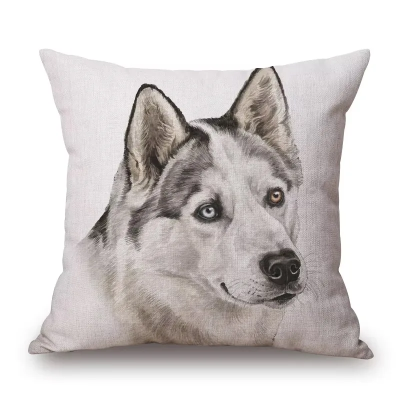 Hand Painting Dog Poster Cushion Cover, Shepherd Boston Bulldog Dalmatian Chihuahua Print Polyester Pillow for Sofa Bedroom Home
