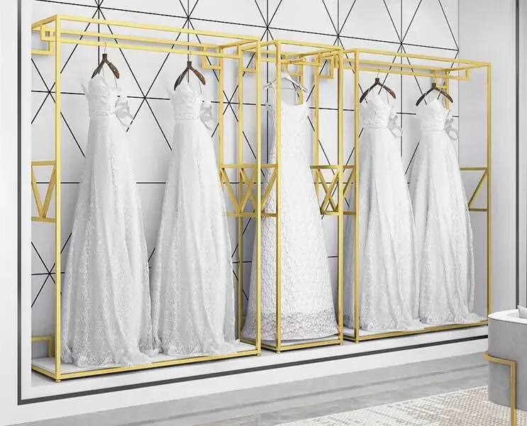 Wedding Rack Display Rack Floor Gold Double Layer Clothing Store High-grade Studio Tieryi Cheongsam Dress Rack