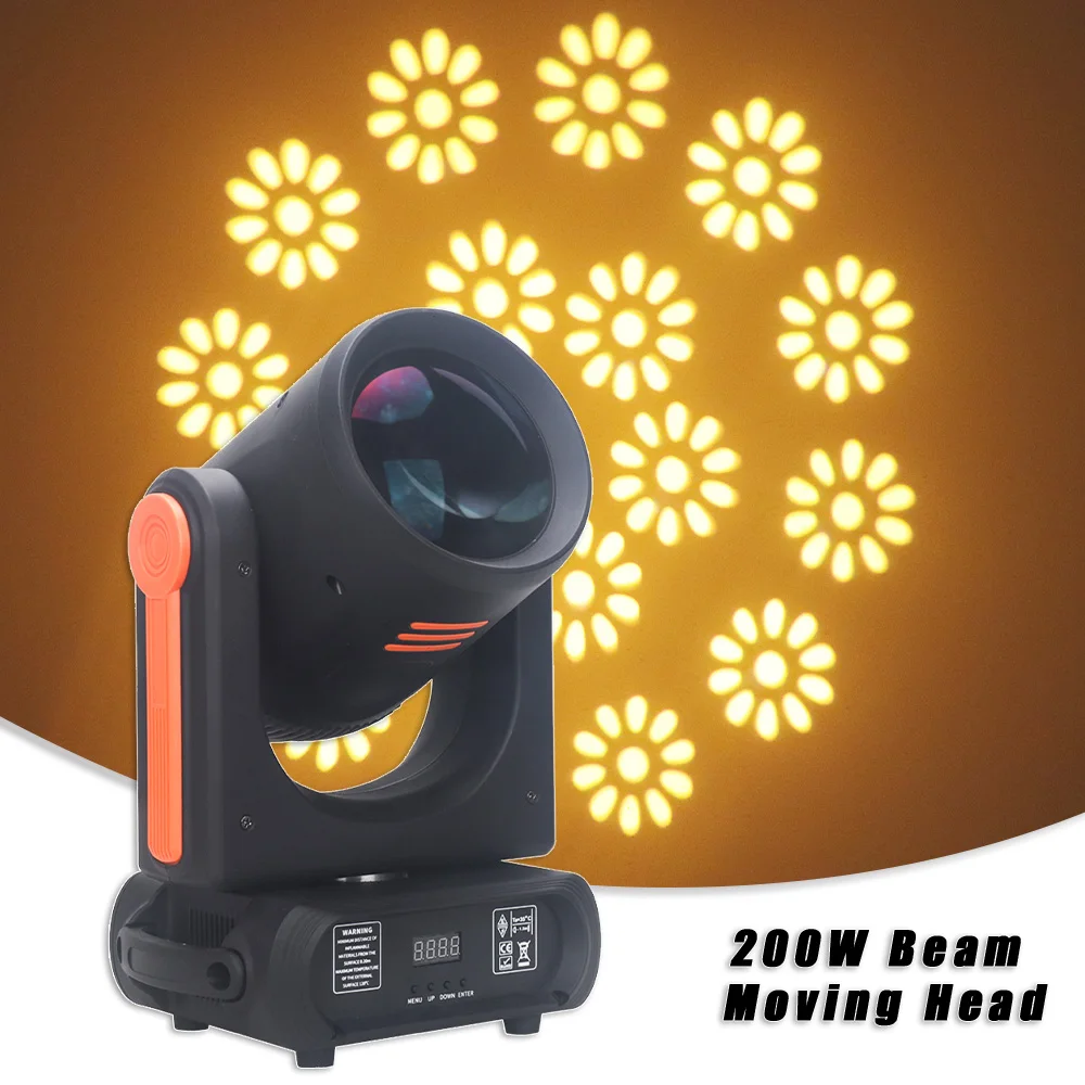 

YUER 200W Beam Spot High Brightness Moving Head Stage Lighting DMX Music Control For Dj Disco Club Wedding Decoration Gobo Lamp