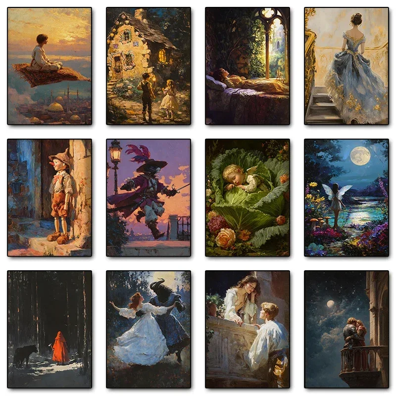 1pc frameless Canvas Painting 1pc frameless canvas painting Magical Fairy Tales Romantic Knight and Princess Posters Prints Canv