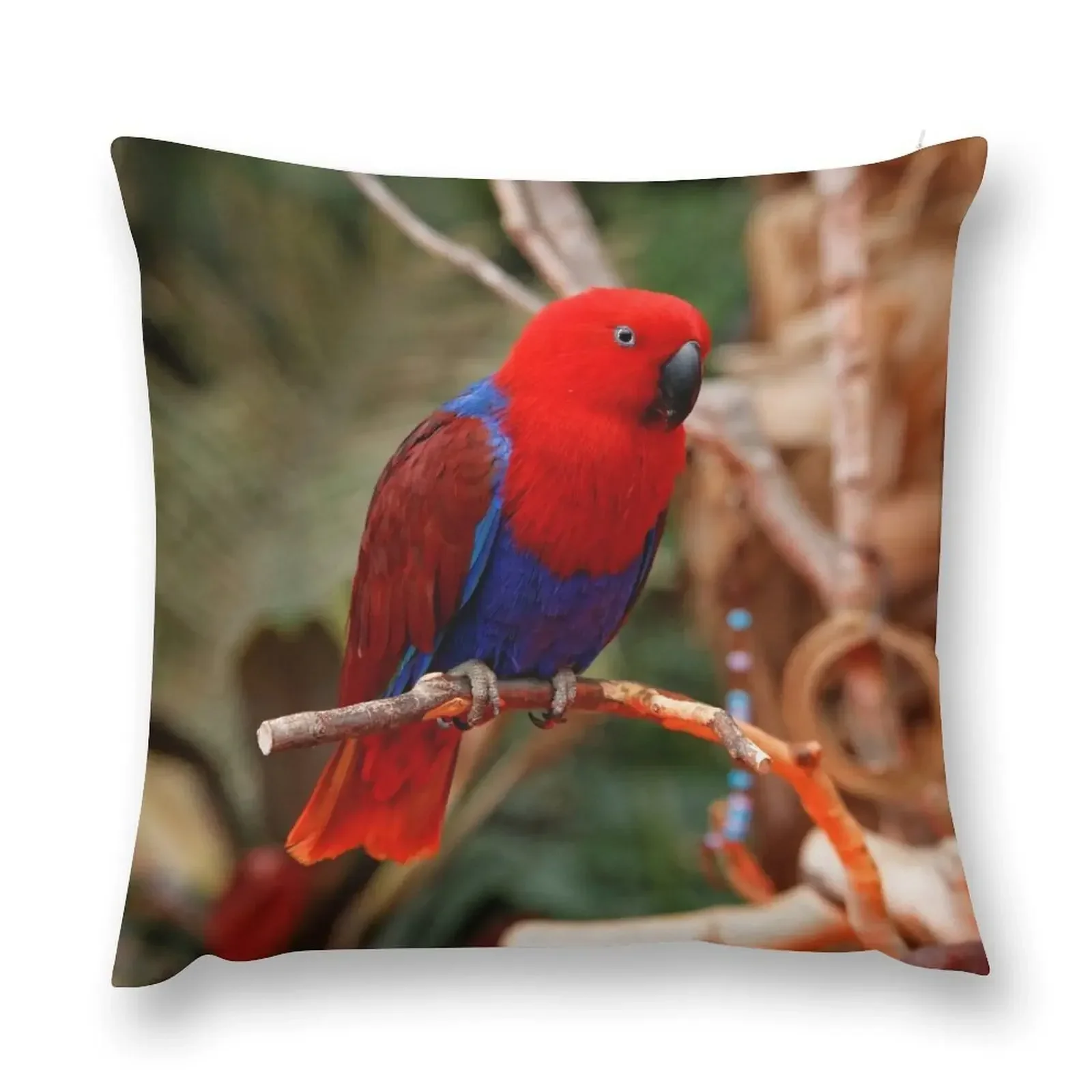 Beautiful Lady in Red Eclectus Parrot Throw Pillow Pillow Cases Decorative pillow case