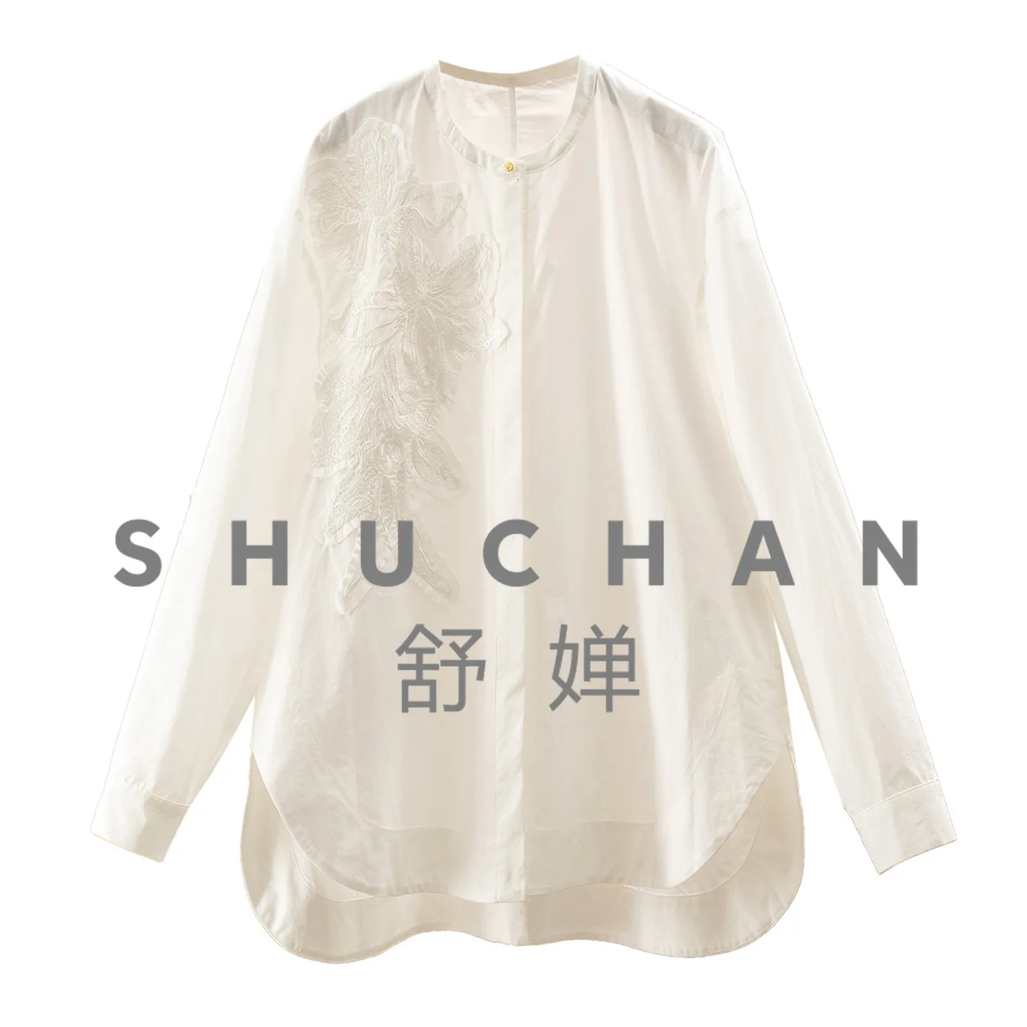 

2026 White shirt loose Heavy Industry Exquisite Positioning Embroidery 100 Cotton Long Sleeve Shirt Women 66I0