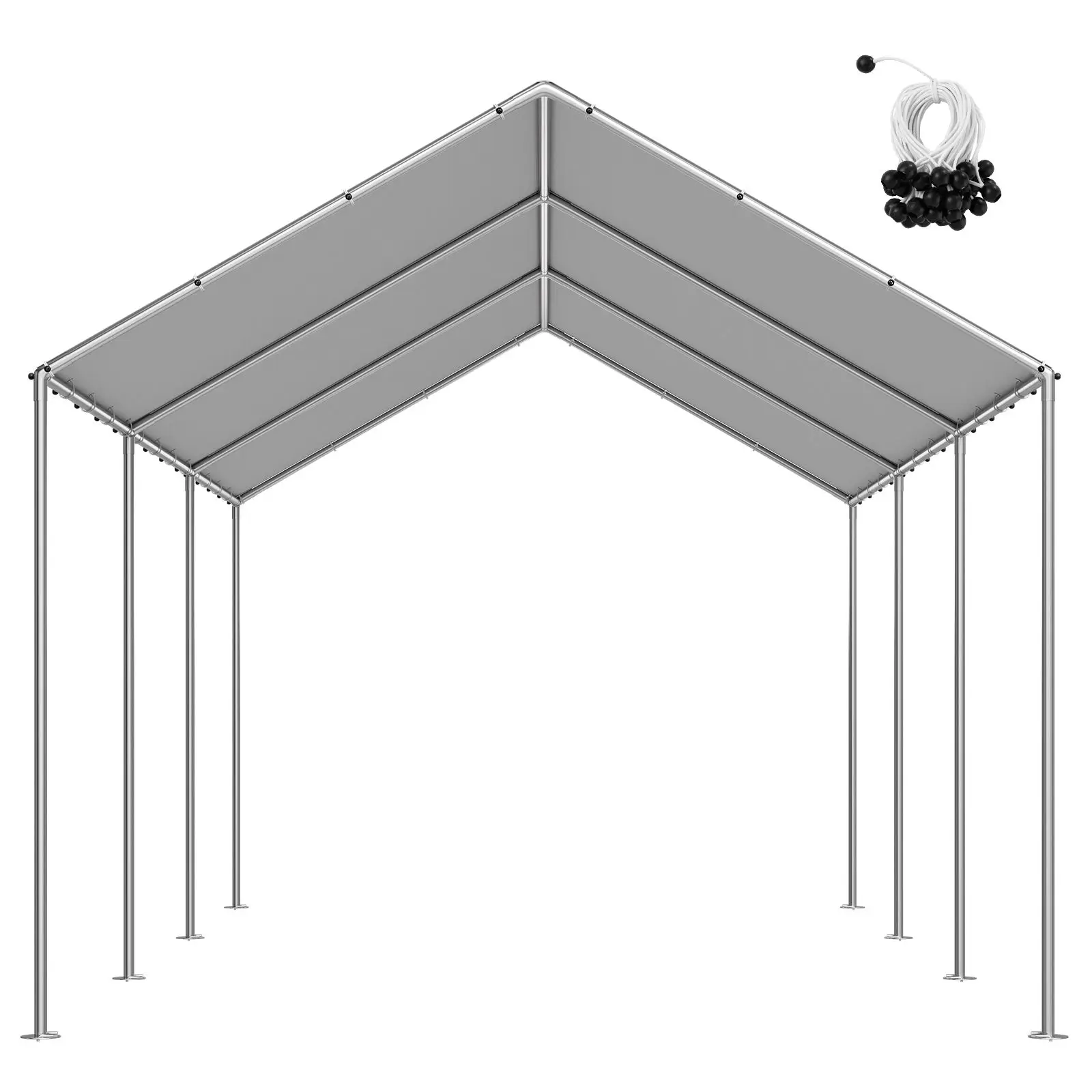 Carport Replacement Canopy, 10 x 20 ft Potable Garage Tent Top Tarp, UV-Resistant & Waterproof Car Shelter Tarp, Heavy Duty Car Port Cover with Ball Buggees, Grey, Frame Not Included