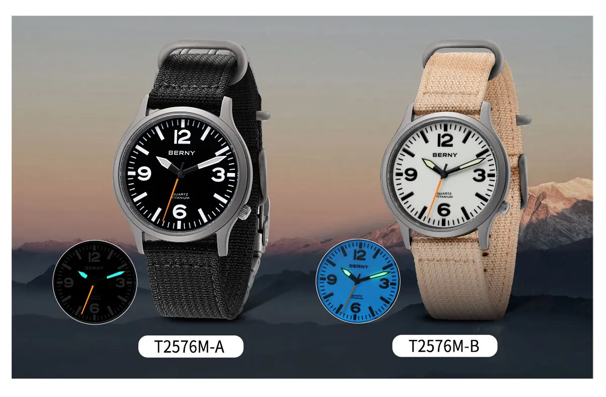 BERNY Titanuhren für Herren, Saphir-Feldsport-Quarzuhr, voll leuchtendes Zifferblatt, wasserdichte Armbanduhr für den Außenbereich – Detail 3