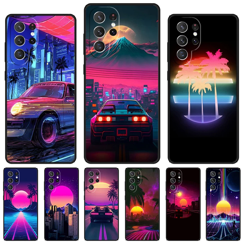 Synthwave Retro 80s Neon phone case For Samsung Galaxy S24 S23 S22 Ultra Note 10 20 Plus S8 S9 S10 S20 S21 FE Cover